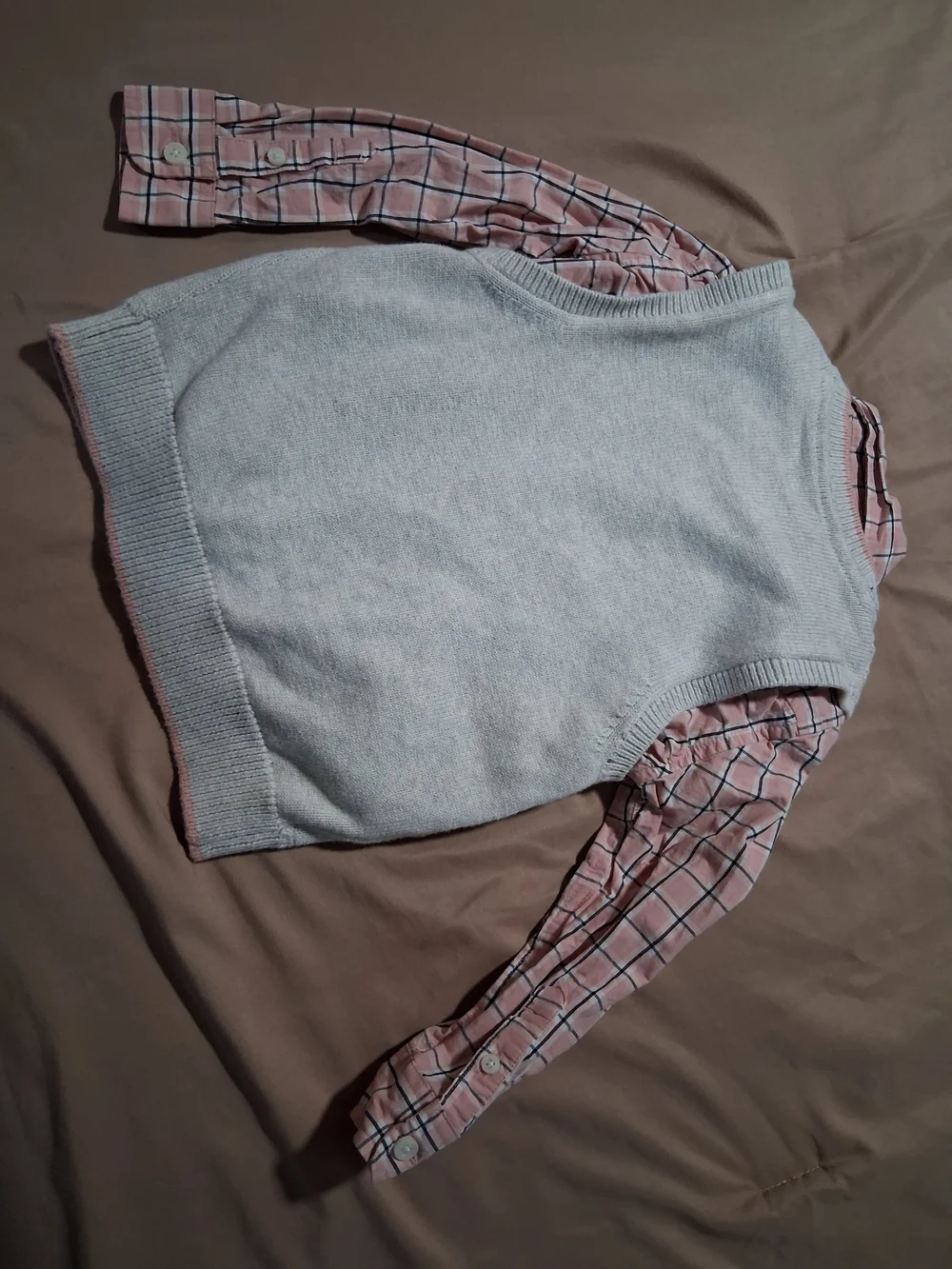 Gymboree Light Gray Argyle Cable Knit V-Neck Sweater Vest Pink Plaid Shirt 4T